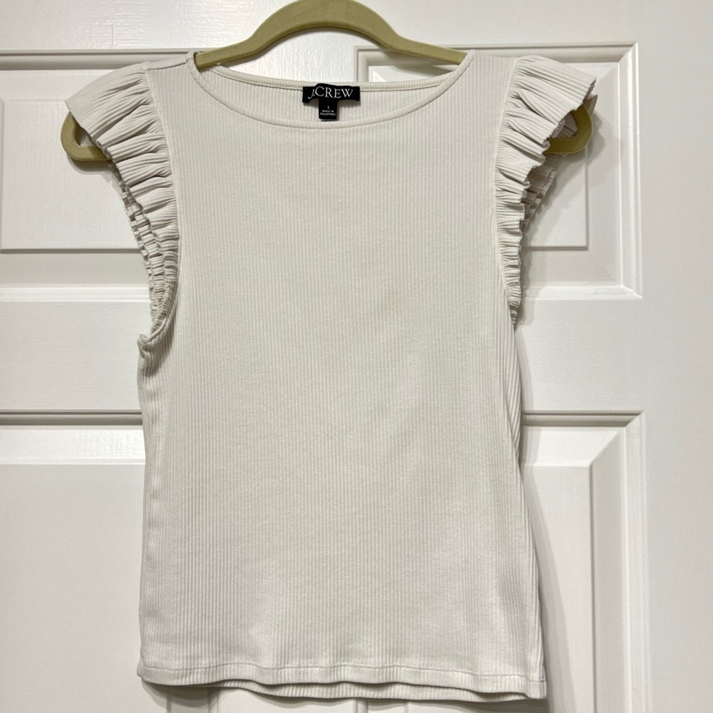J. Crew Vintage rib ruffle boatneck tank top. Ivory.
Size small - Picture 2 of 5